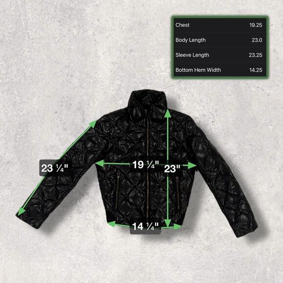 ★ Quilted Full-Zip Black Puffer Jacket w/ Diamond Stitch Design ★ - Picture 5 of 6